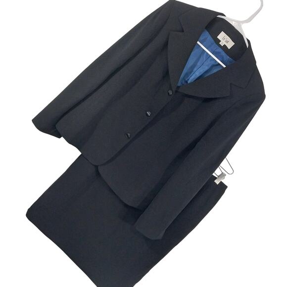 LE SUIT! RICH BLACK MICRODOT, WIDE LAPEL 2PC SKIRT & JACKET SUIT SET! SZ 16 - Picture 14 of 14
